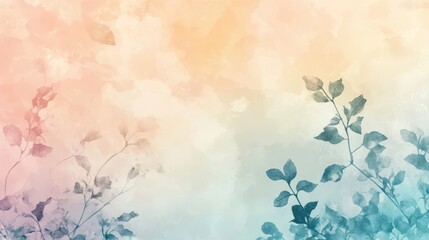 Wall Mural - A pastel dream background with floral lace patterns forming silhouettes over a soft peach and sky blue watercolor blend