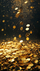 Wall Mural - rain and piles of sparkling gold coins, symbolizing wealth and financial success -