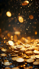Wall Mural - rain and piles of sparkling gold coins, symbolizing wealth and financial success -