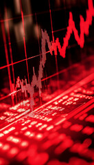 Wall Mural - recession concept with a falling red crisis forex chart, representing economic downturn -