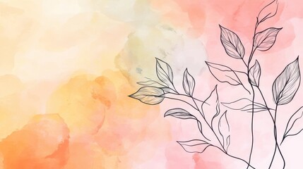 Wall Mural - A modern minimalistic background with botanical line art and pastel gradient hues blending seamlessly