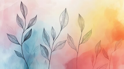 Canvas Print - A modern background with abstract botanical line art in black strokes over a smooth pastel gradient