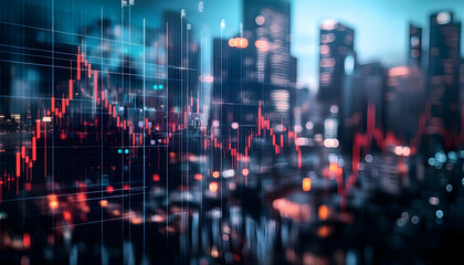Wall Mural - stock market business concept with financial charts on a screen and a metropolis background -
