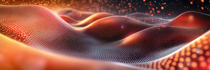 Wall Mural - technology background with connected dots on a 3d wave landscape -