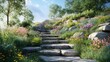 © arri - Stone Steps Ascending Through A Vibrant Wildflower Garden