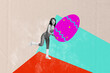 © deagreez - Trend artwork sketch design montage collage of easter christianity april celebrate tradition young lady sportive coach walk hand hold egg