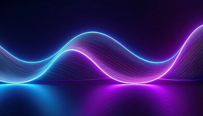 Wall Mural - Neon color glowing wave one line in a dark blue purple background, impulse abstract cable lines.