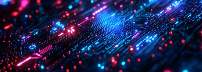 Wall Mural - a neon cybernetic woven pattern, with glowing circuits interlaced like a futuristic textile