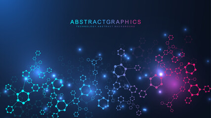 Wall Mural - abstract technology connect background lines and dots with hexagons. modern hexagons technology conc