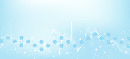 Wall Mural - health care abstract background with lines, dots and hexagons. medical innovation banner template co