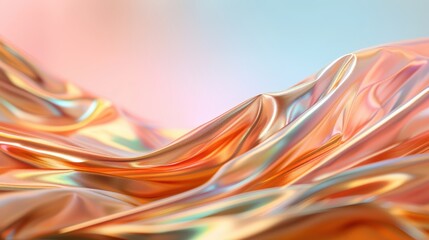 Wall Mural - iridescent waves of soft fabric in warm tones with light reflections and smooth textures for abstrac