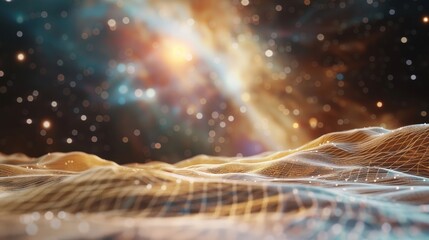 Wall Mural - abstract digital landscape with glowing lines and cosmic background, representing infinity and explo