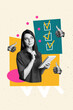© deagreez - Composite artwork photo collage template sketch of manager professional human resources job young lady hold pen tick done thumb fine
