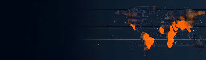 Global network, orange regions, dark background