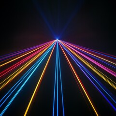 Aufkleber - Abstract Convergence: Vibrant Laser Beams in a Futuristic Black Void, Radiating from a Central Point