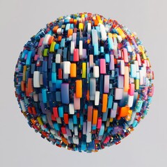 Aufkleber - Sphere of Colorful Cuboids: An Abstract Digital Composition with Geometric and Vibrant Elements 