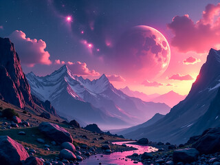 Wall Mural - sci-fi background. mountains moon planet, fantastic background for design, posters, posters, notebooks, puzzles.