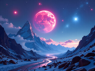 Wall Mural - sci-fi background. mountains moon planet, fantastic background for design, posters, posters, notebooks, puzzles.