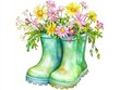 © Renat - Fashion spring illustration with green rubber boots and cactus flowers for design