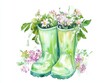 © Renat - Fashion spring illustration with green rubber boots and cactus flowers for design