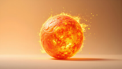 Wall Mural - A glowing, fiery sphere resembling the sun, radiating vibrant orange and yellow hues against a soft, warm background.