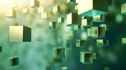 Wall Mural - abstract cubes: floating metallic cubes in shades of gold and green create a mesmerizing geometric p