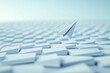 © The Yudel Media - A lone paper airplane takes flight above a structured, geometric surface. The minimalistic, monochrome scene symbolizes innovation, thinking beyond boundaries, and breaking free from the ordinary.