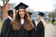 © Ladanifer - Portrait of a cheerful graduating student celebrating her academic achievement with her classmates