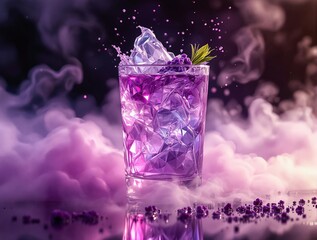 Fototapete - A vibrant cocktail in a glass surrounded by atmospheric mist.