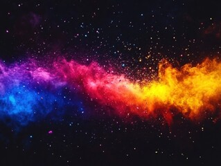 ethereal cosmic dust cloud with vibrant hues of blue red yellow and orange in a vast dark space back