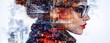 © sutasana - A confident entrepreneur’s outline fused with interconnected digital nodes and a cryptocurrency market trend in double exposure style, vast blank space, high detailed, high skin detailed