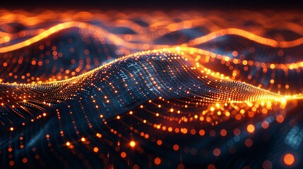 Wall Mural - abstract illustration of glowing undulating waves of networked light