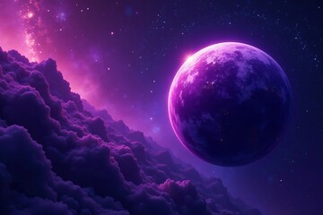 abstract digital artwork of purple planet floating in space, digital, colorful