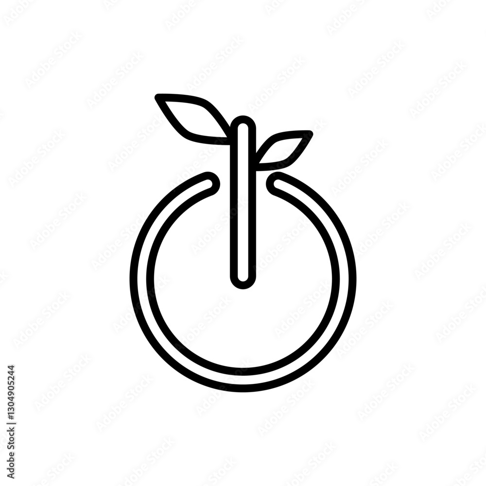 leaf power button icon, simple flat style, illustration, logo sign ...