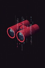 Wall Mural - digital danger, red binary-filled binoculars implying cybersecurity threat.