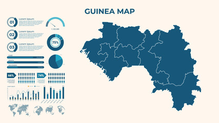  Infographic Map of Guinea. Vector Map of a global map in the form of regions of Guinea. Vector Illustration