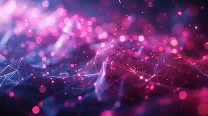 Wall Mural - abstract digital landscape depicting interconnected dots and lines with bokeh