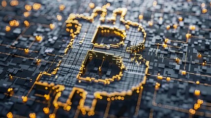 Wall Mural - an abstract illuminated bitcoin symbol on a circuit board design