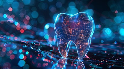 Wall Mural - a digital network displays a human molar tooth structure