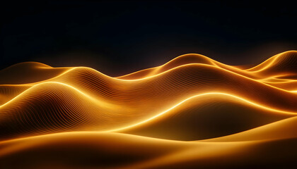 Canvas Print - a mesmerizing abstract depiction of flowing golden waves on a dark background, creating an enchantin