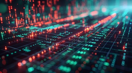 Wall Mural - illuminated data grid with red and green digital patterns