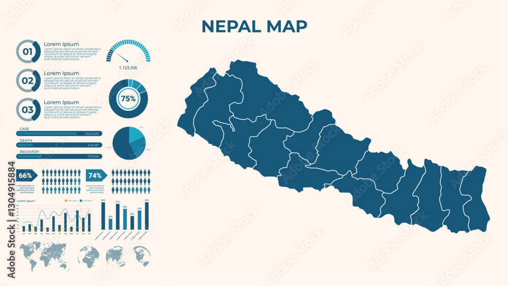 Infographic Map of Nepal. Vector Map of a global map in the form of ...