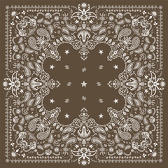 Coffee Bandana Print, paisley seamless pattern. coffee, coffee beans, flowers, decorative geometric line ornament. Bandana pattern template. Silk neck scarf or kerchief square pattern design.