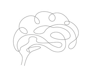 continuous one line drawing of human brain organ. brain for psychology, idea and intelligence concep