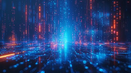Wall Mural - abstract digital data stream displays vibrant glowing lines and particles