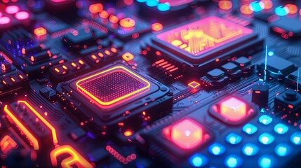 Wall Mural - a detailed image of a glowing circuit board system