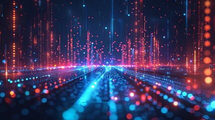 Wall Mural - abstract digital rendering depicting data lines and particles in vibrant colors