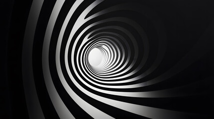 Fototapete - A mesmerizing spiral tunnel leading to a bright light, showcasing a dynamic interplay of light and shadow in a minimalist black-and-white design