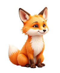cute cartoon fox sitting with transparent background