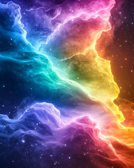 Poster - Grand cosmic nebula scene bursting with vibrant colors, swirling stardust, and distant galaxies,